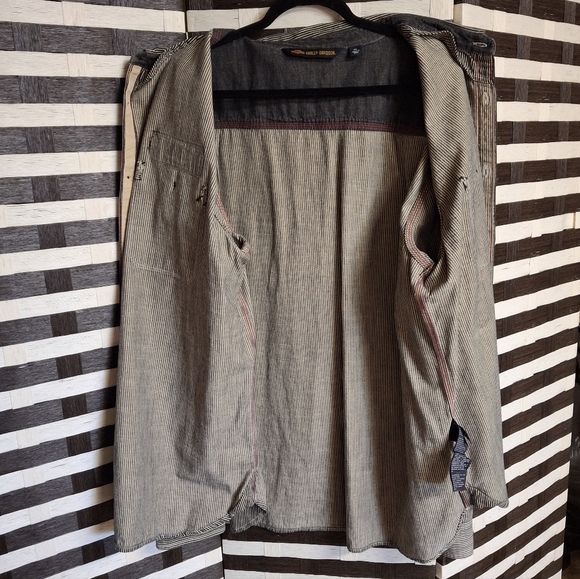 Harley Davidson Button Up Long Sleeve Embroidered Striped Shirt Men Size XXL - Picture 9 of 16
